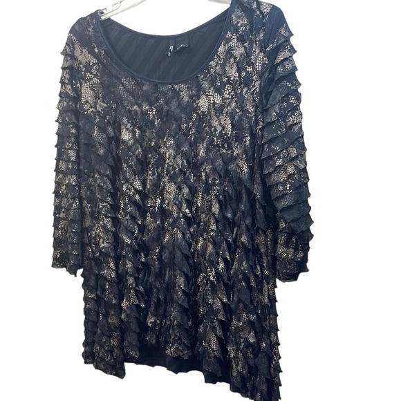 Ruffle Tiered Tunic Top Snakeskin‎ Print Black Party Cocktail Blouse - Picture 1 of 10